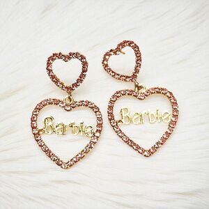 Barbie Heart Light Pink Crystal Drop Earrings